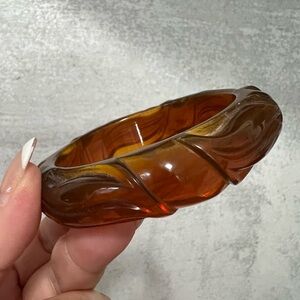 Vintage Apple juice carved Bakelite Amber Brown Bangle Bracelet